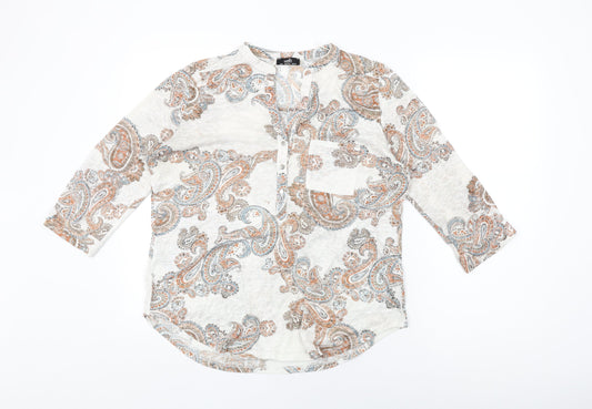 Wallis Womens White Paisley Viscose Basic T-Shirt Size M V-Neck