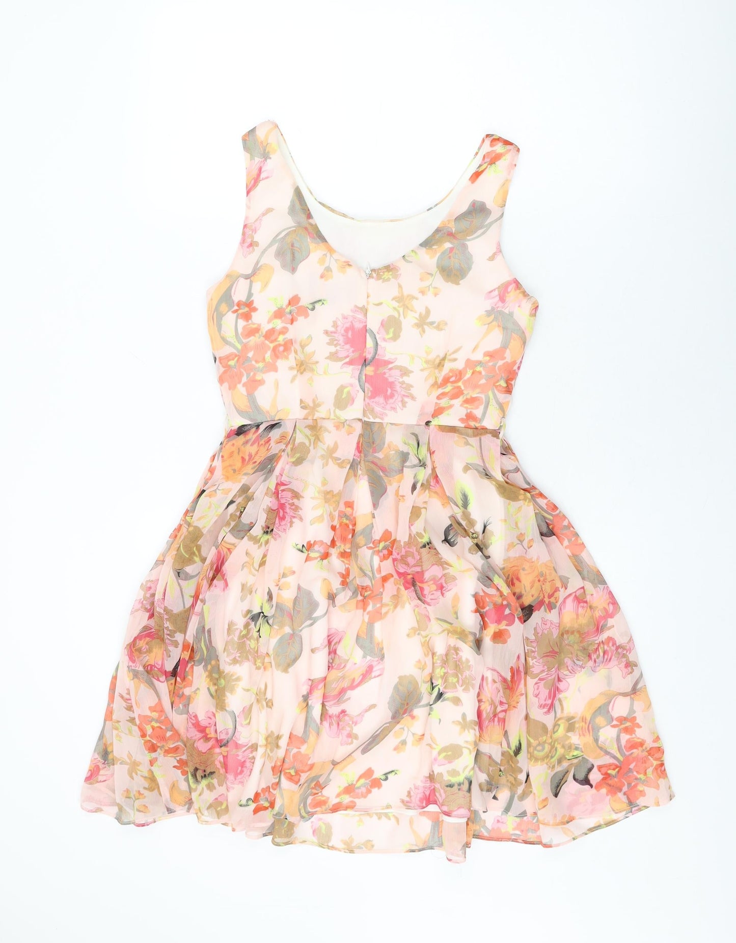 Apricot Womens Pink Floral Polyester Skater Dress Size XS Round Neck Zip