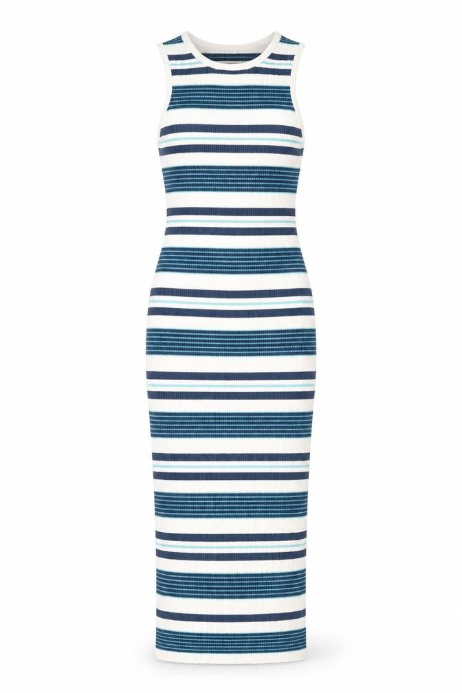 LU NYC Womens Ivory Striped Viscose Bodycon Size M Round Neck Pullover