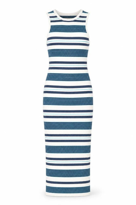 LU NYC Womens Ivory Striped Viscose Bodycon Size M Round Neck Pullover