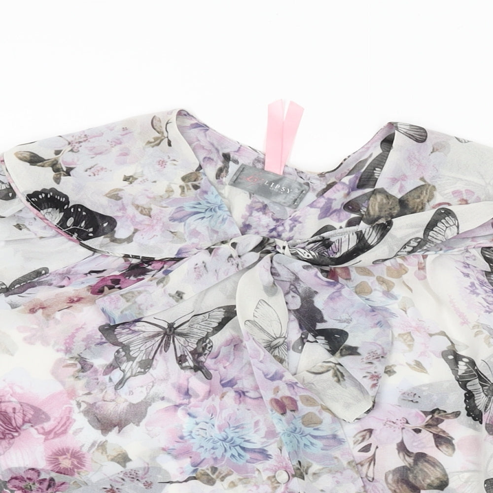 Lipsy Womens Grey Floral Polyester Basic Button-Up Size 12 Round Neck