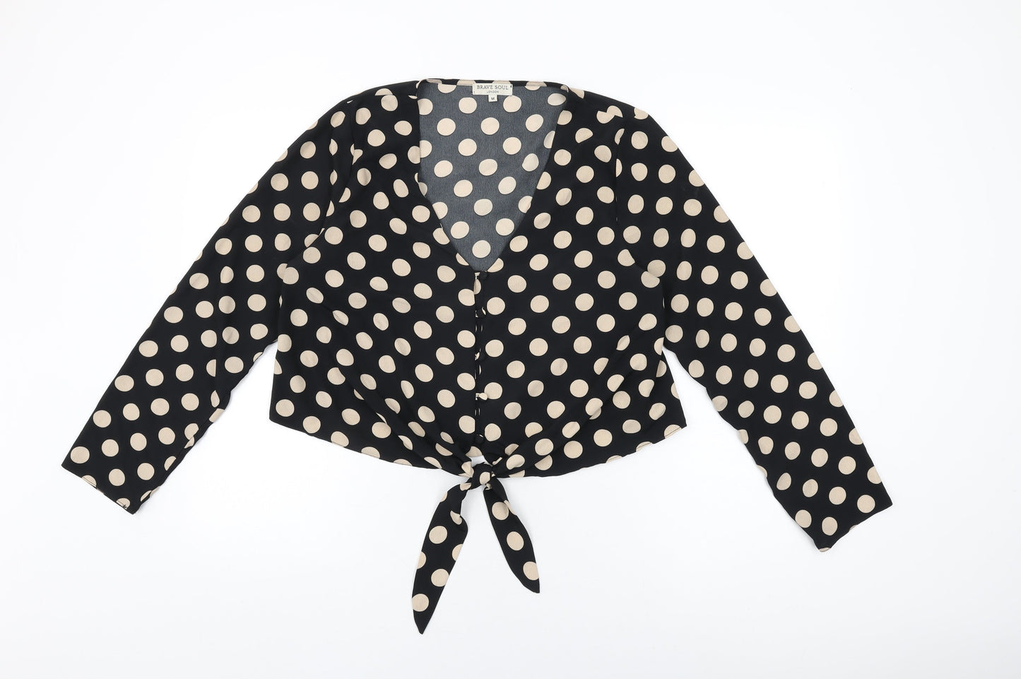 Brave Soul Womens Black Polka Dot Polyester Basic Button-Up Size M V-Neck