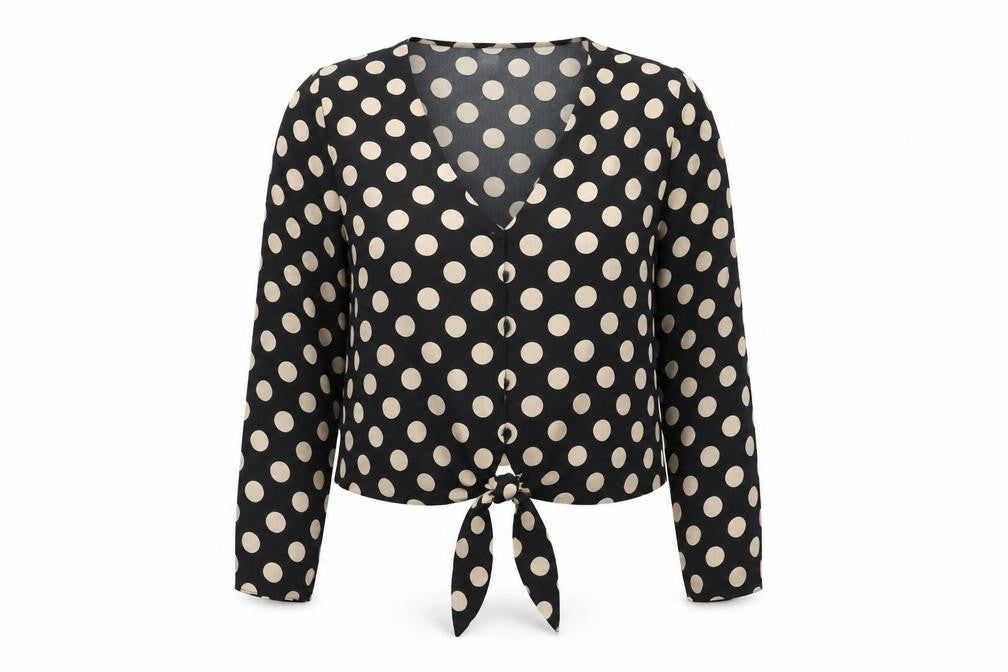 Brave Soul Womens Black Polka Dot Polyester Basic Button-Up Size M V-Neck