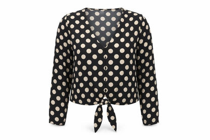 Brave Soul Womens Black Polka Dot Polyester Basic Button-Up Size M V-Neck