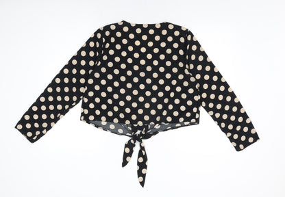 Brave Soul Womens Black Polka Dot Polyester Basic Button-Up Size M V-Neck