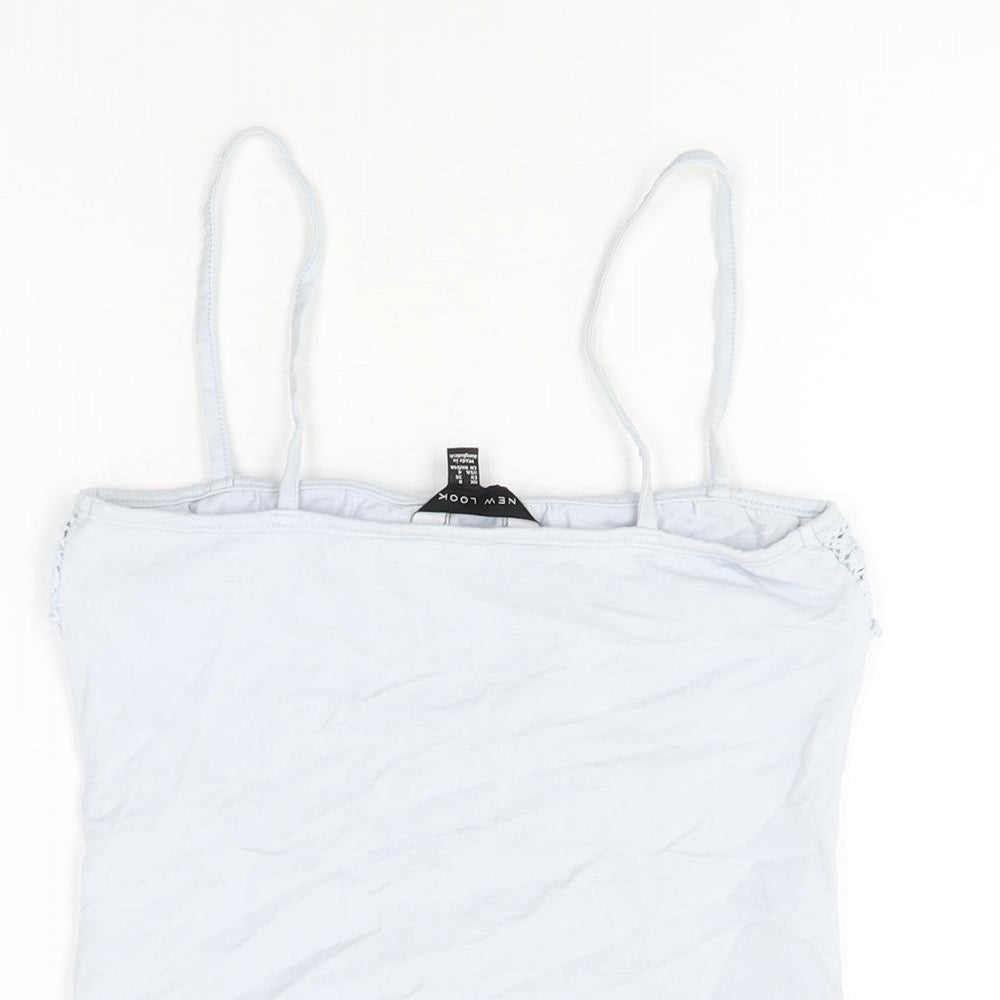 New Look Womens Blue Cotton Cropped T-Shirt Size 8 Square Neck