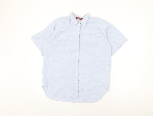 Colourways Womens Blue Striped Cotton Basic Button-Up Size 12 Collared