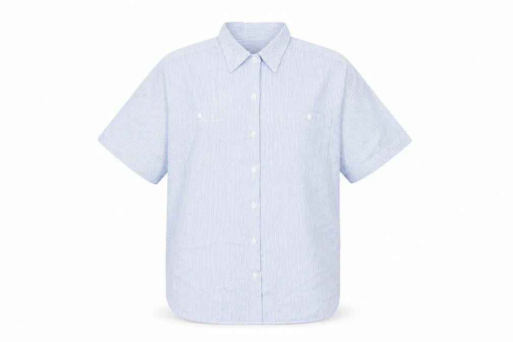 Colourways Womens Blue Striped Cotton Basic Button-Up Size 12 Collared