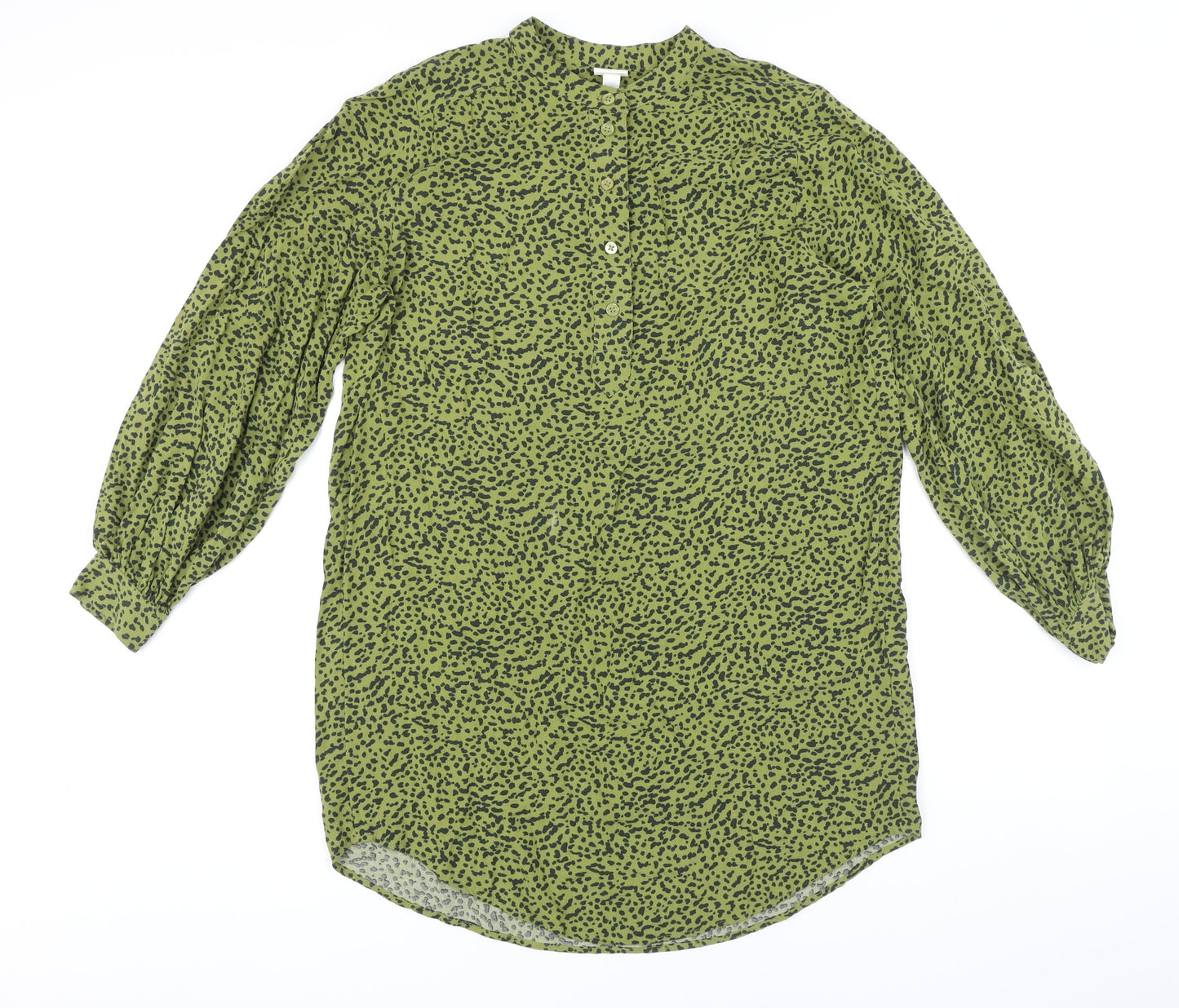 H&M Womens Green Viscose Basic Button-Up Size 4 Crew Neck
