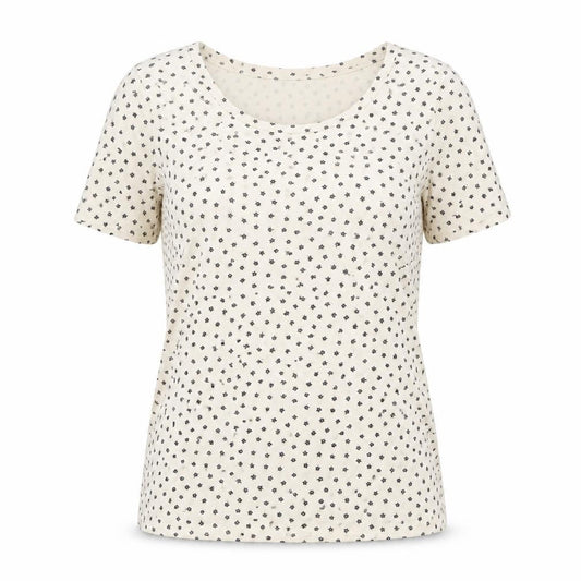 H&M Womens Ivory Floral Cotton Basic Button-Up Size M Round Neck