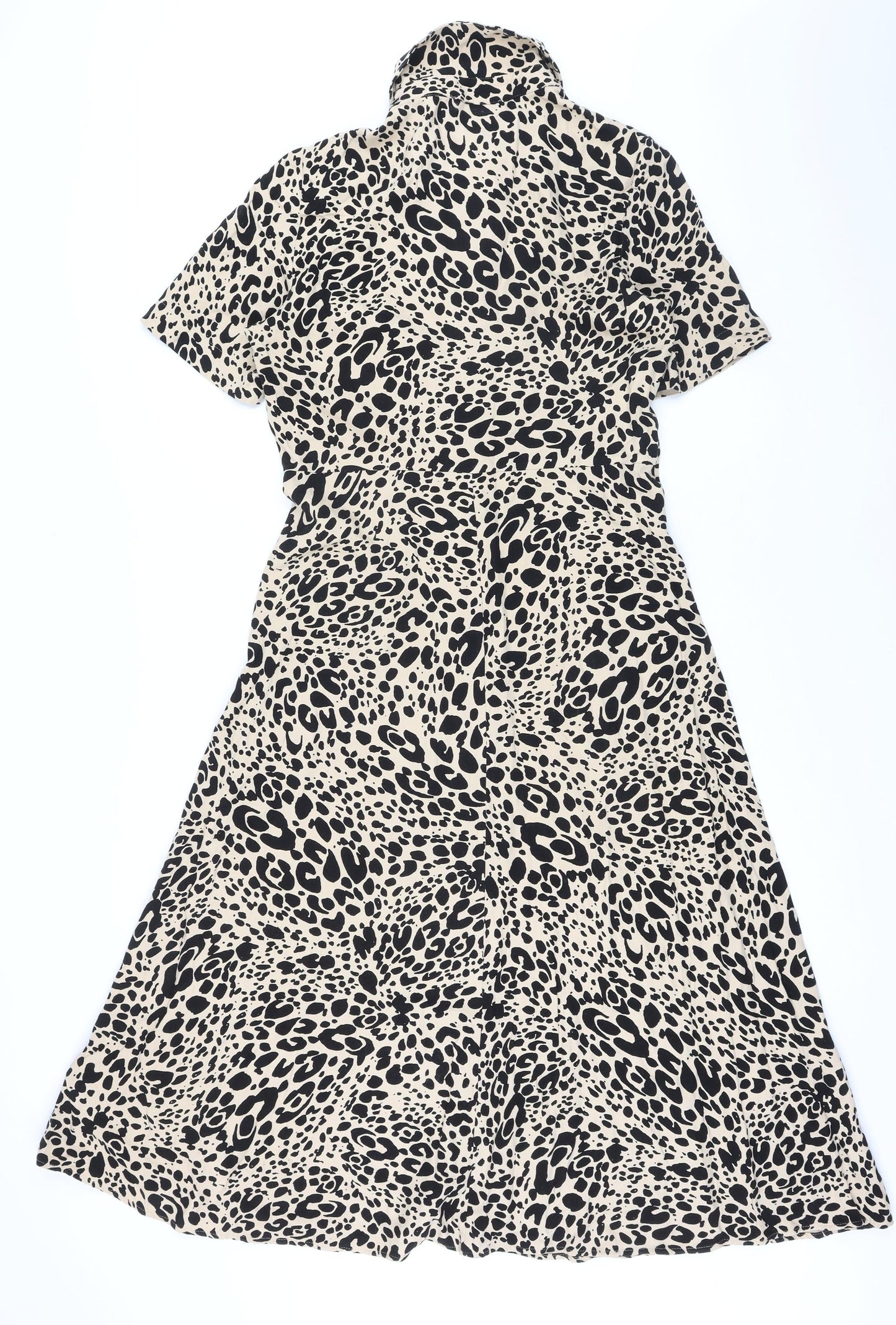 Marks and Spencer Womens Beige Animal Print Viscose A-Line Size 12 Collared Button