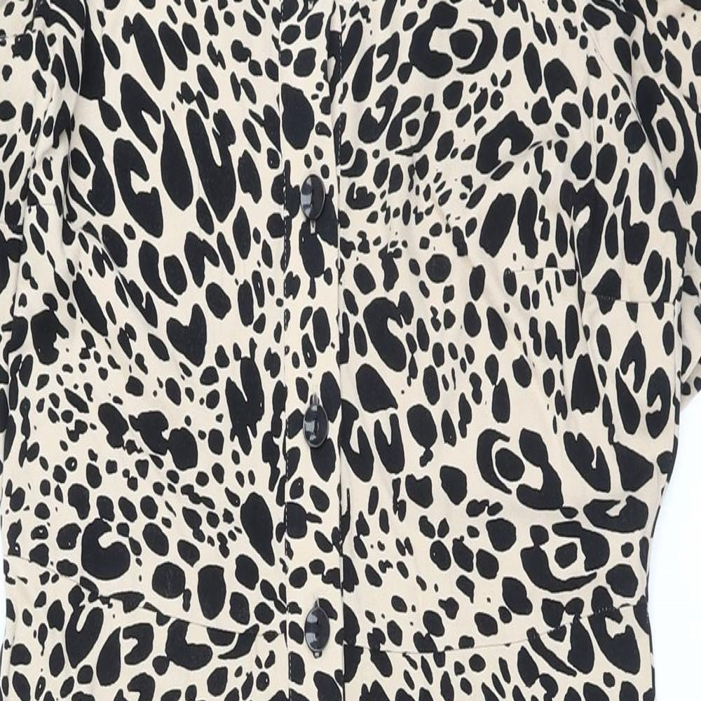 Marks and Spencer Womens Beige Animal Print Viscose A-Line Size 12 Collared Button