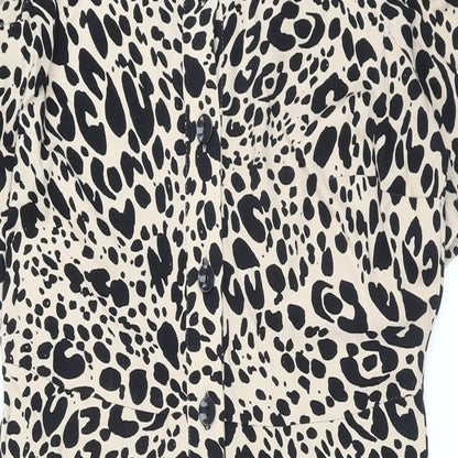 Marks & Spencer Womens Beige Animal Print Viscose A-Line Size 12 Collared Button