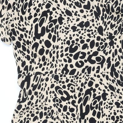 Marks & Spencer Womens Beige Animal Print Viscose A-Line Size 12 Collared Button