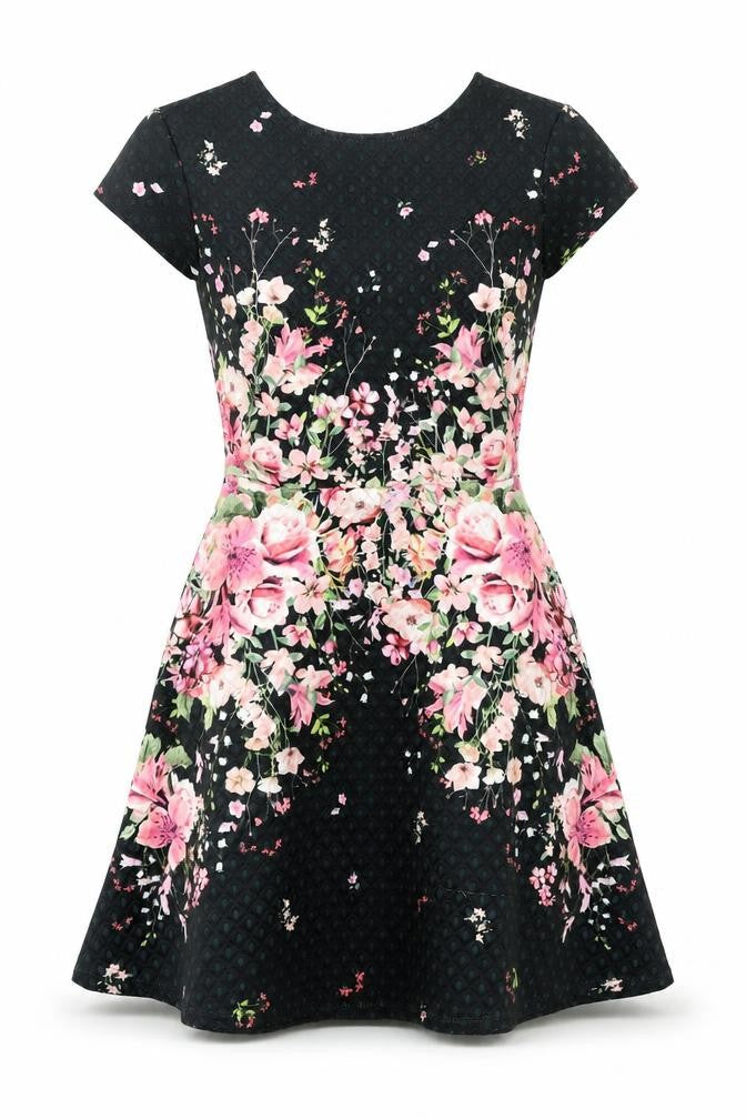 Lipsy Womens Black Floral Polyester A-Line Size 8 Round Neck Zip