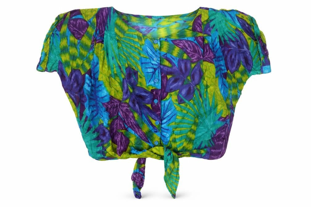 Hamells Womens Multicoloured Cotton Basic Button-Up Size 10 Round Neck - Tie Up
