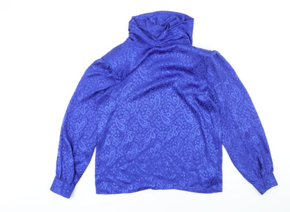 St Michael Womens Blue Polyester Basic Button-Up Size 10 Cowl Neck