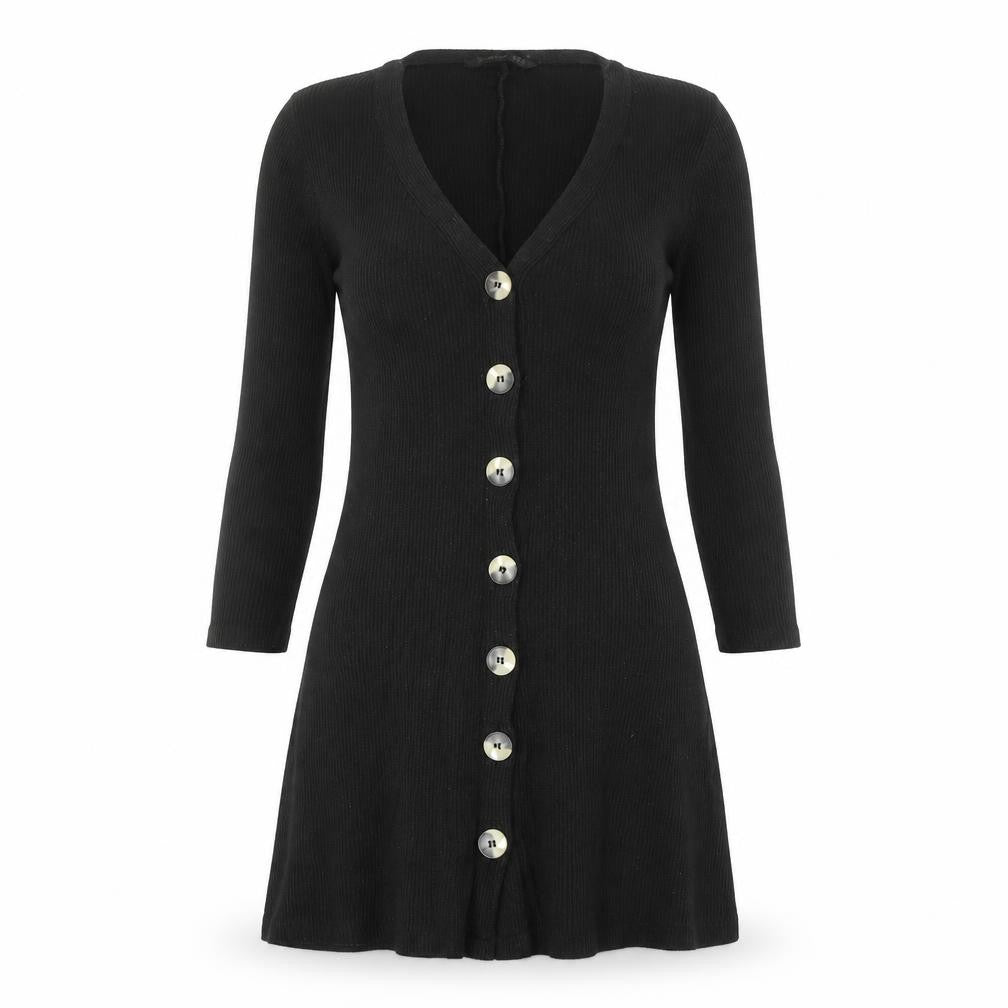 Stradivarius Womens Black Polyester A-Line Size S V-Neck Button