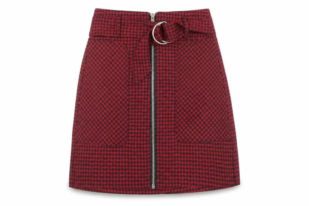 Stradivarius Womens Red Check Polyester A-Line Skirt Size 4 Zip
