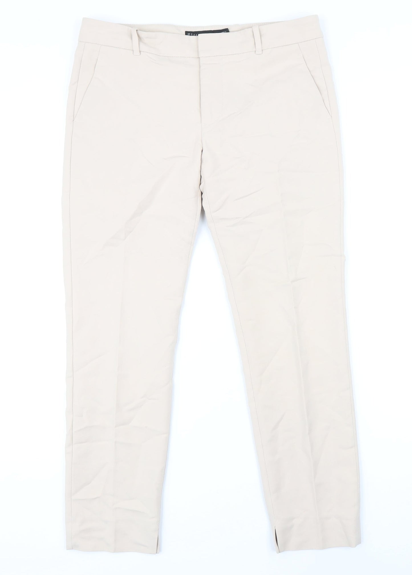 Zara Womens Beige Cotton Trousers Size M L27 in Regular Zip