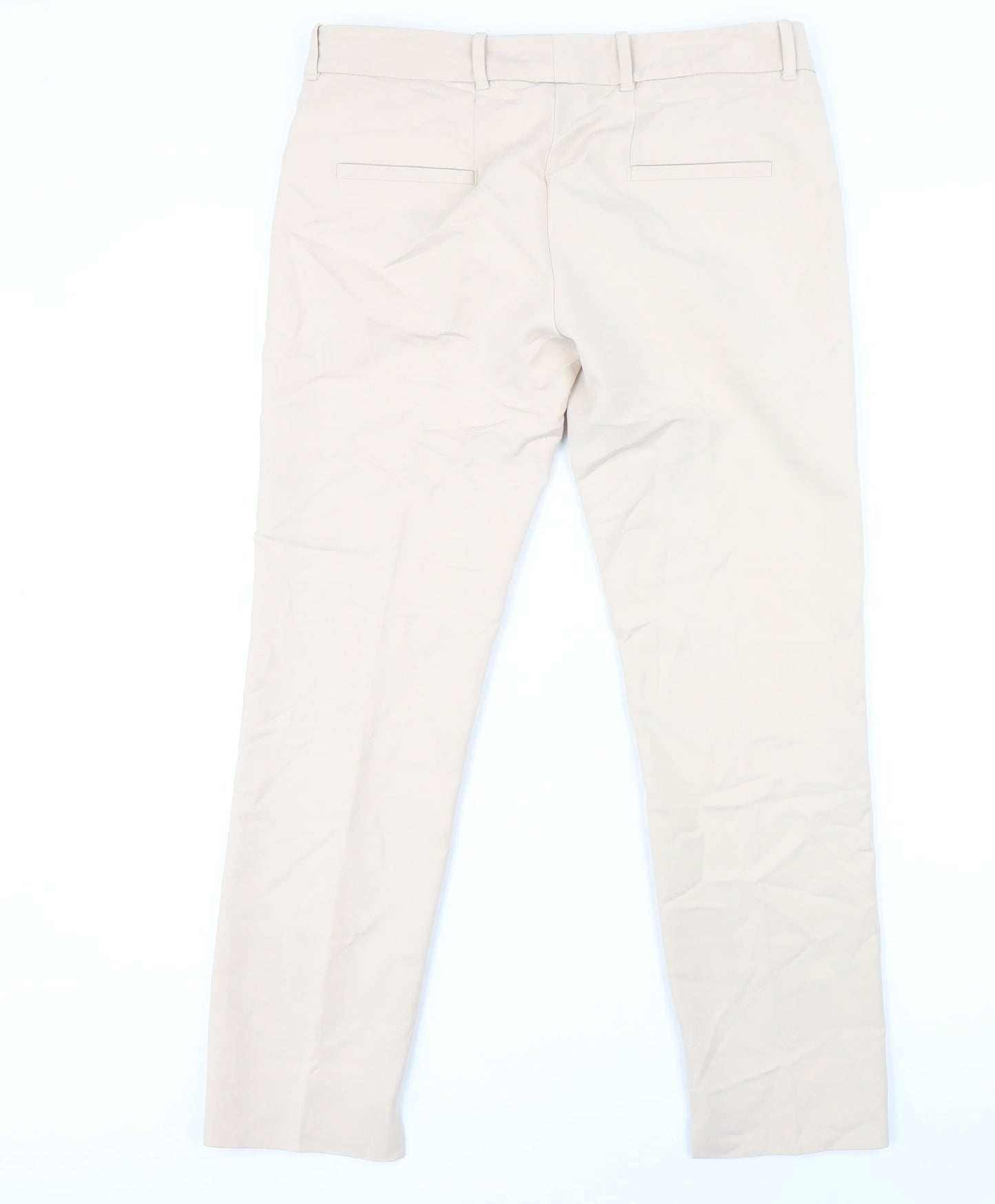 Zara Womens Beige Cotton Trousers Size M L27 in Regular Zip