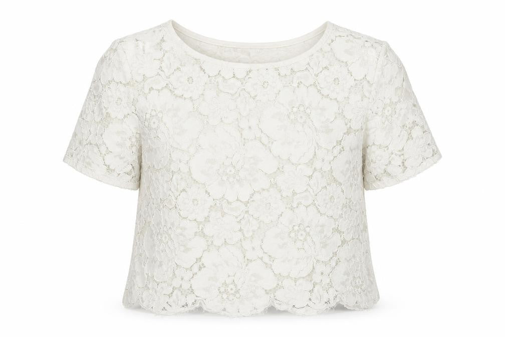 Topshop Womens White Cotton Basic Button-Up Size 12 Boat Neck - Lace up detail