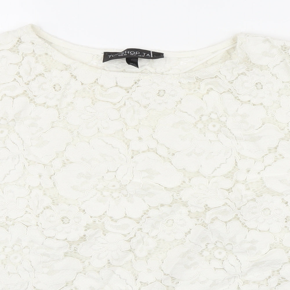 Topshop Womens White Cotton Basic Button-Up Size 12 Boat Neck - Lace up detail