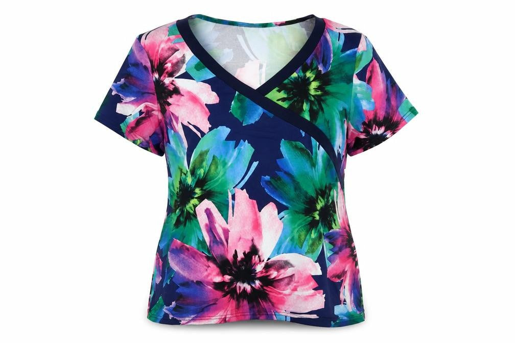 Anne Smith Womens Multicoloured Floral Polyester Basic T-Shirt Size 16 V-Neck