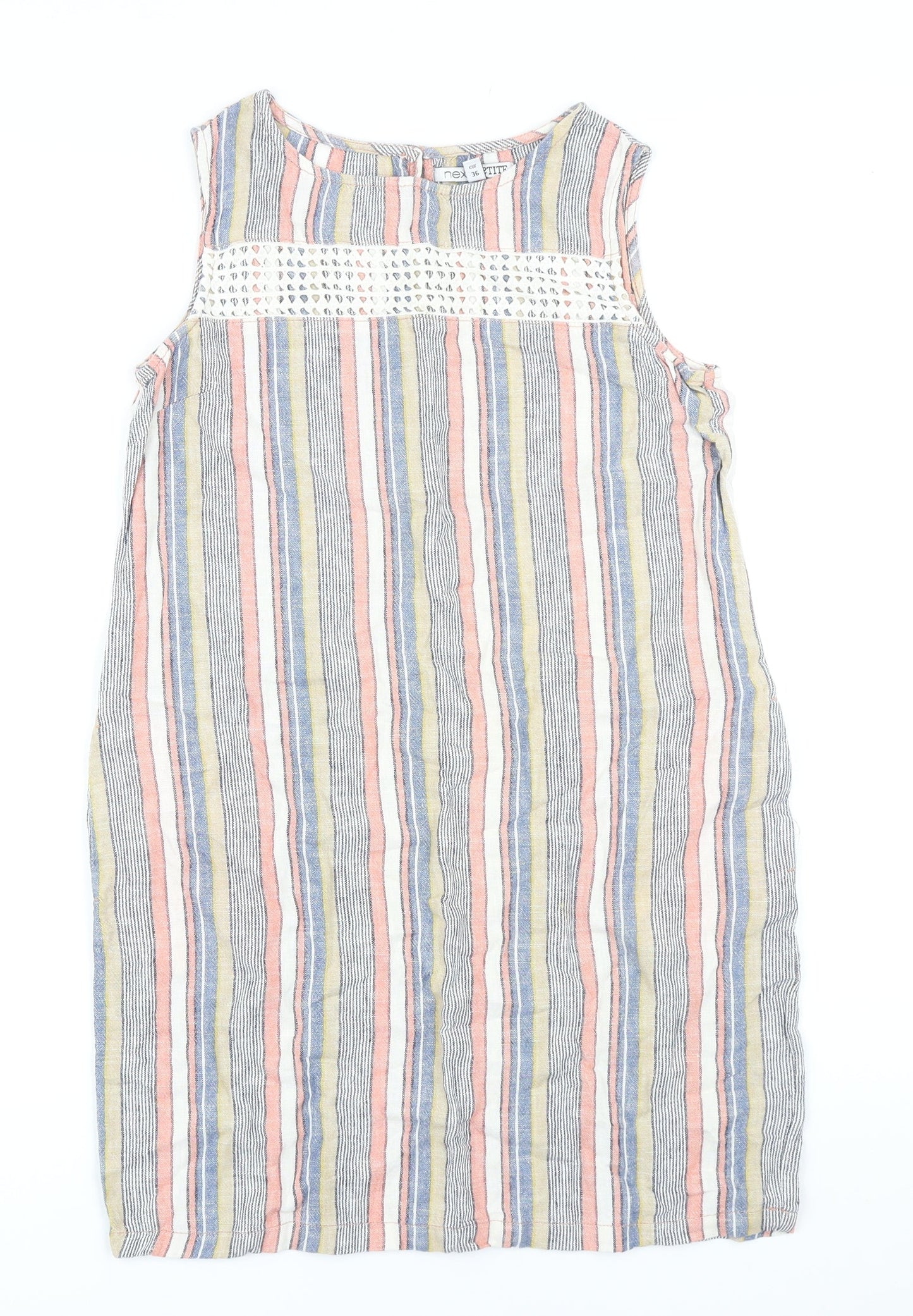 NEXT Womens Multicoloured Striped Linen Pencil Dress Size 8 Round Neck Button