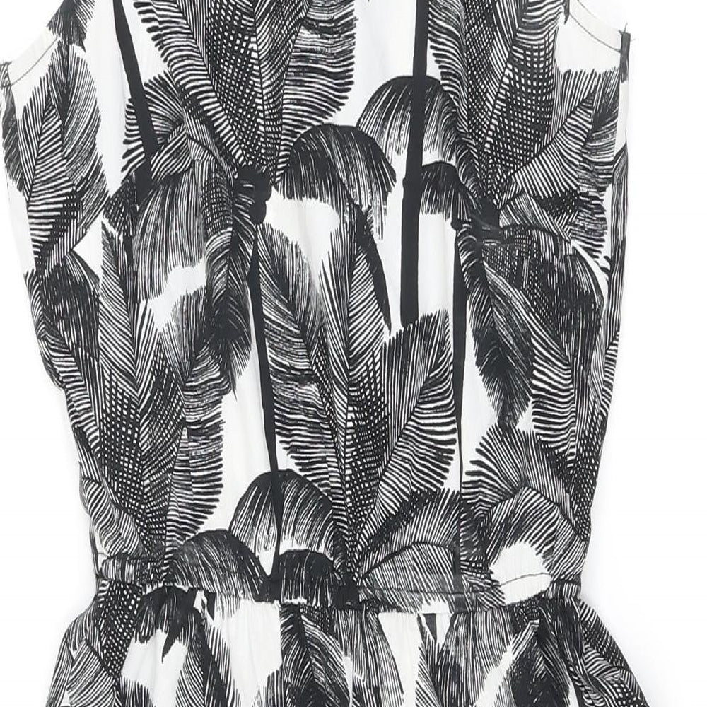 H&M Womens White Polyester A-Line Size 6 Square Neck - Palm Trees