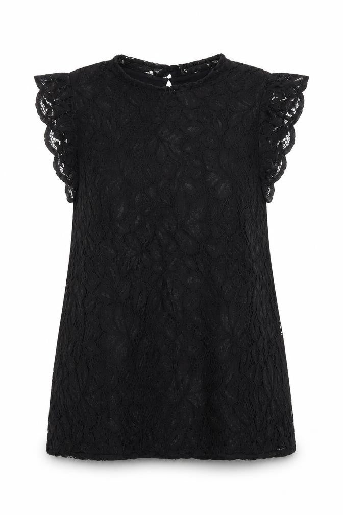 H&M Womens Black Cotton Basic Button-Up Size M Mock Neck - Lace Overlay