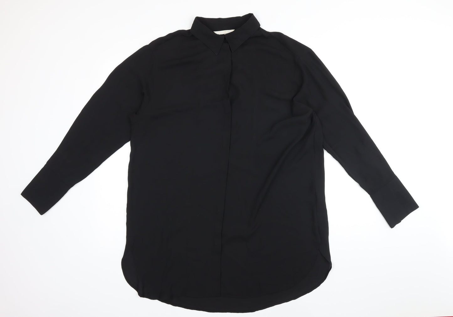 H&M Womens Black Polyester Basic Button-Up Size M Collared