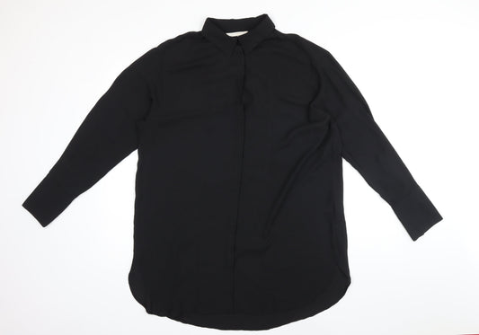 H&M Womens Black Polyester Basic Button-Up Size M Collared