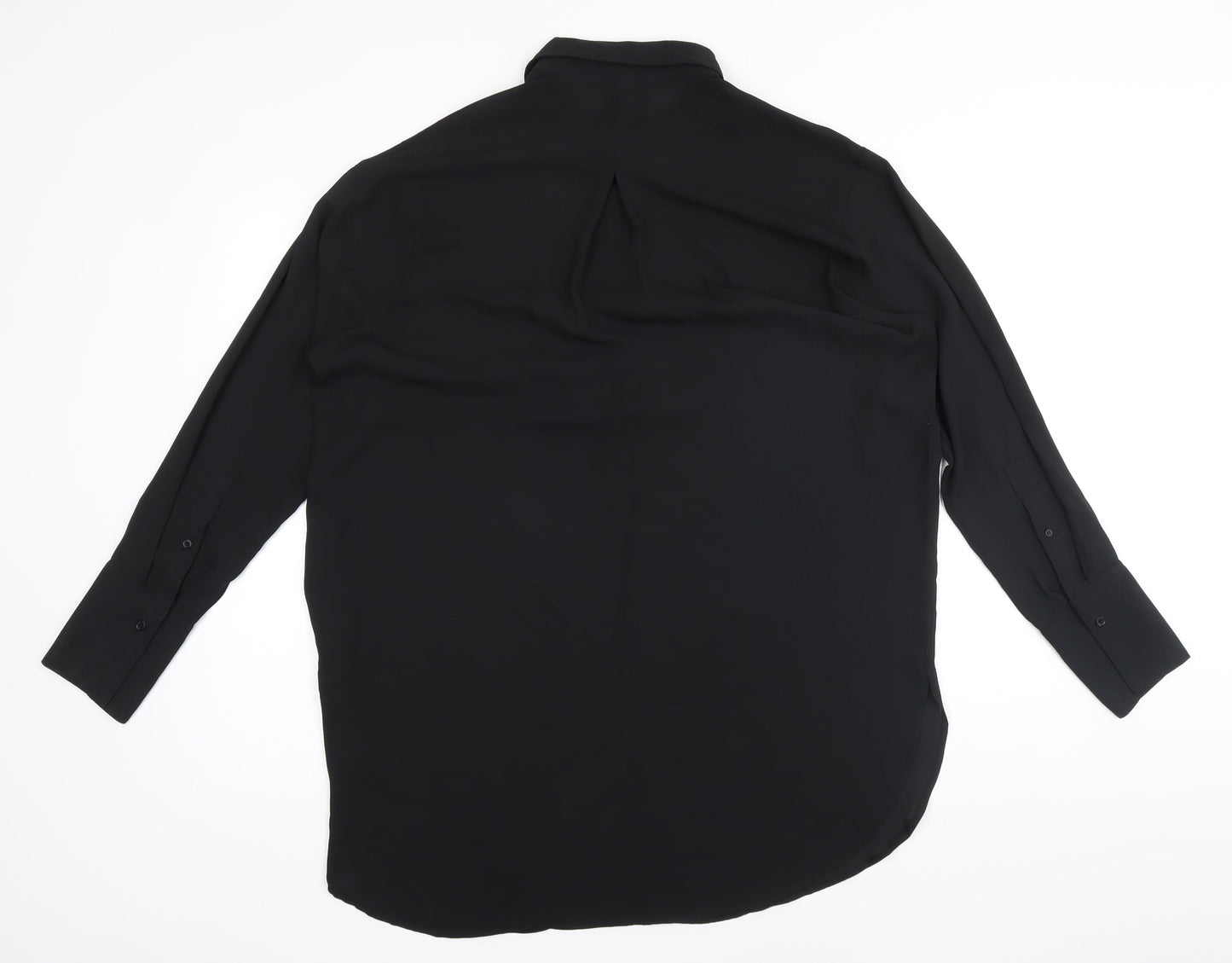 H&M Womens Black Polyester Basic Button-Up Size M Collared