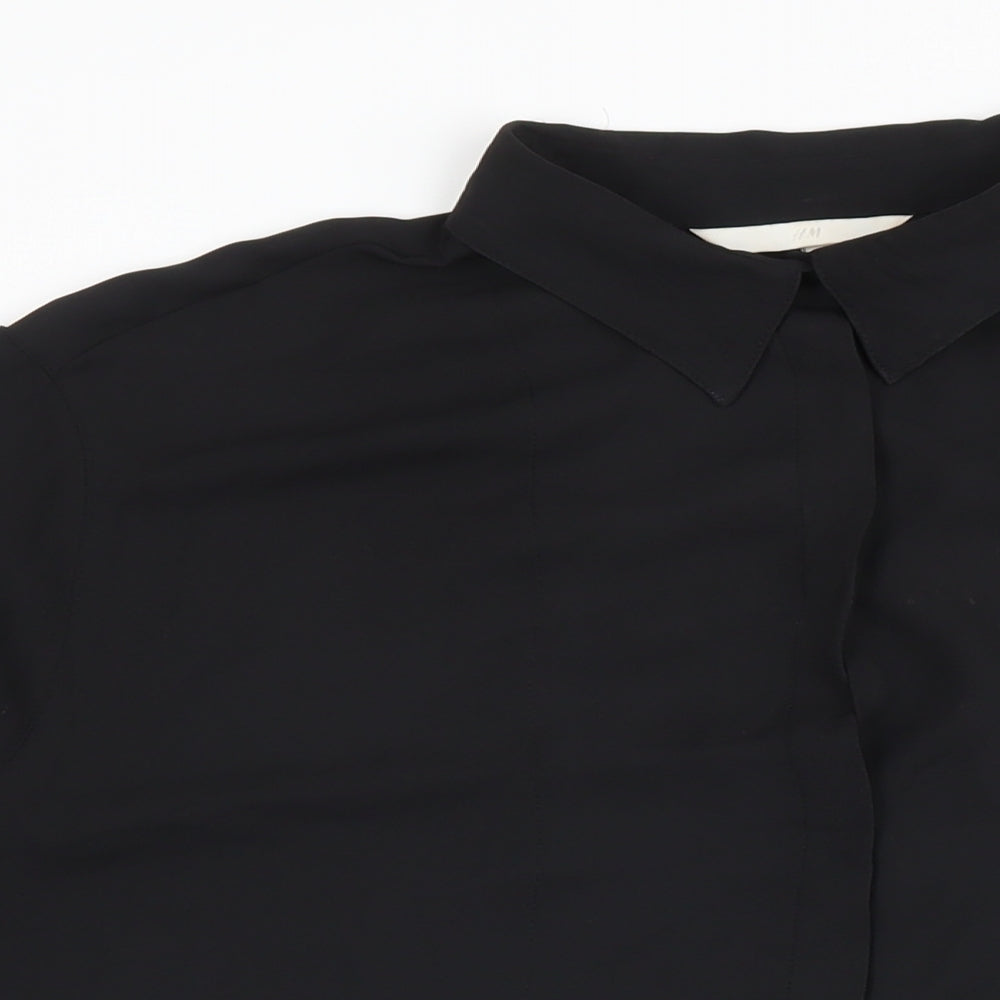 H&M Womens Black Polyester Basic Button-Up Size M Collared