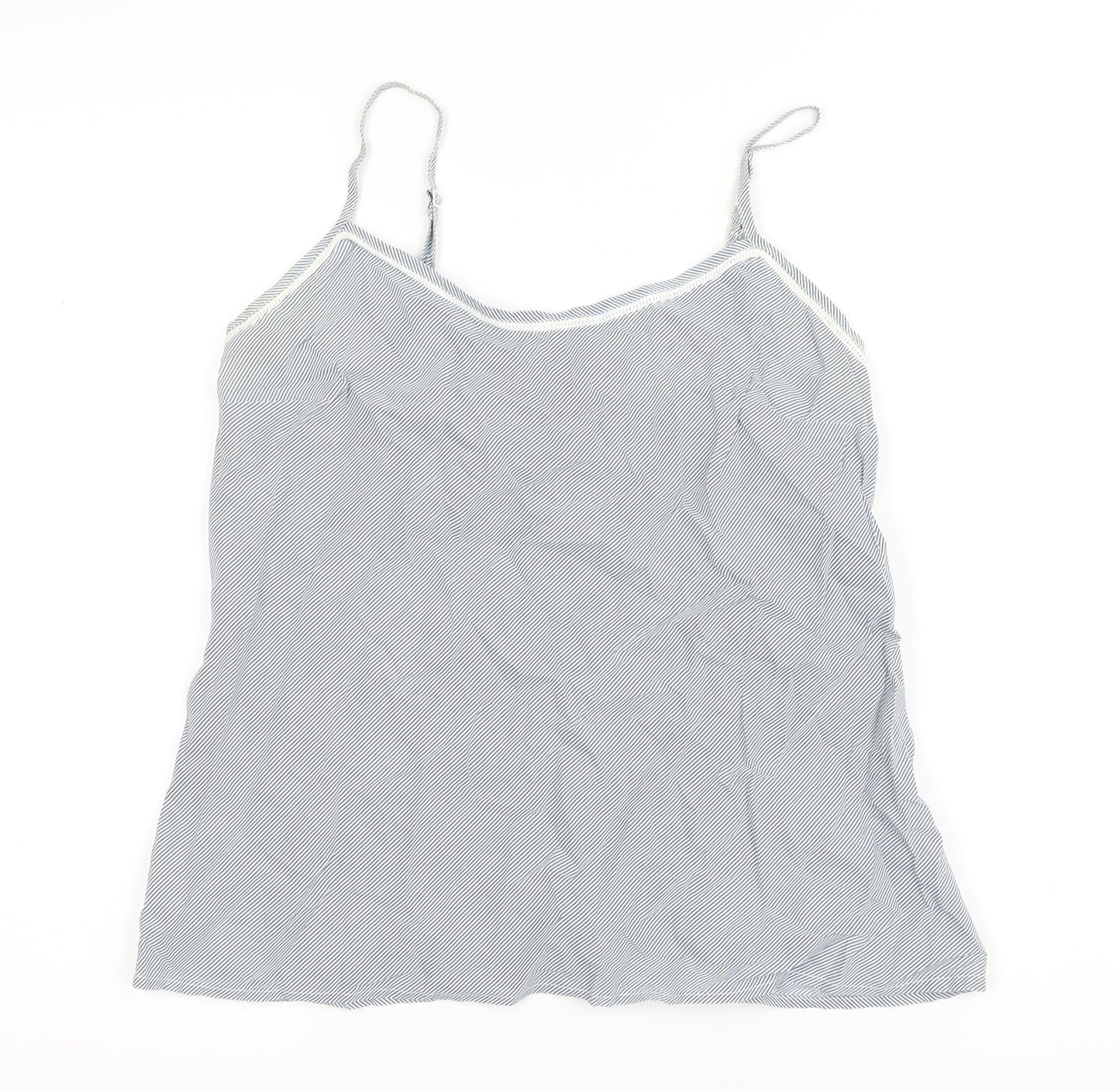 Mango Womens Blue Striped Cotton Camisole Button-Up Size M Scoop Neck
