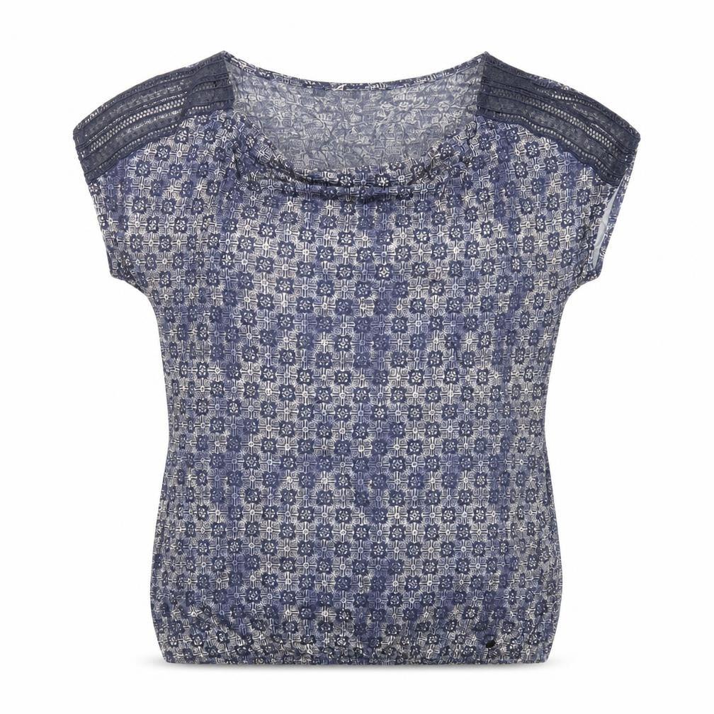 TOM TAILOR Womens Blue Geometric Cotton Basic T-Shirt Size XL Cowl Neck