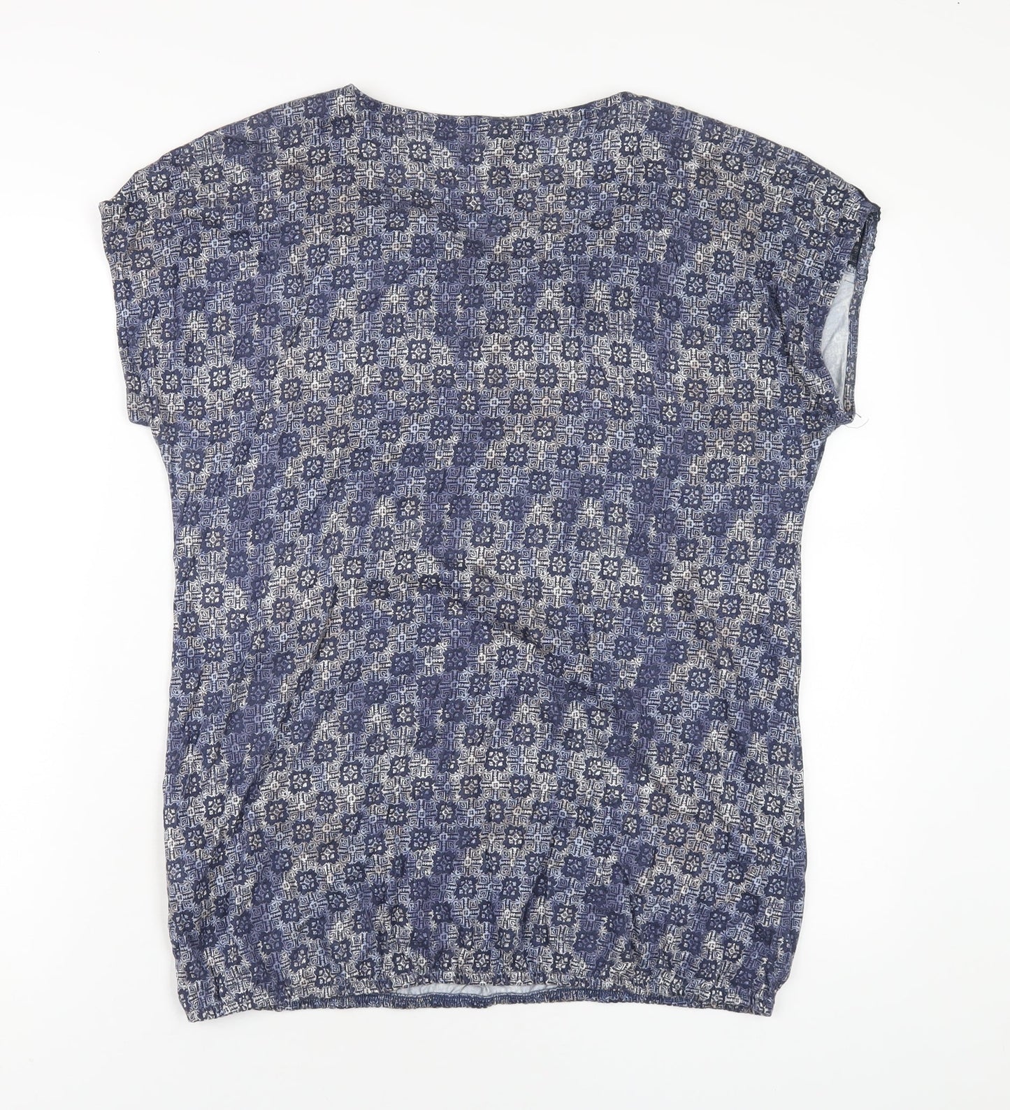 TOM TAILOR Womens Blue Geometric Cotton Basic T-Shirt Size XL Cowl Neck