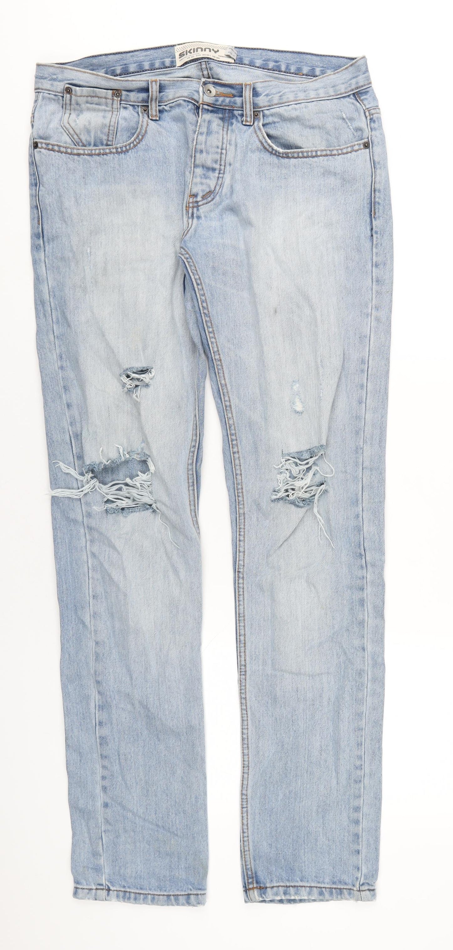 Topman Mens Blue Cotton Straight Jeans Size 34 in L36 in Regular Button