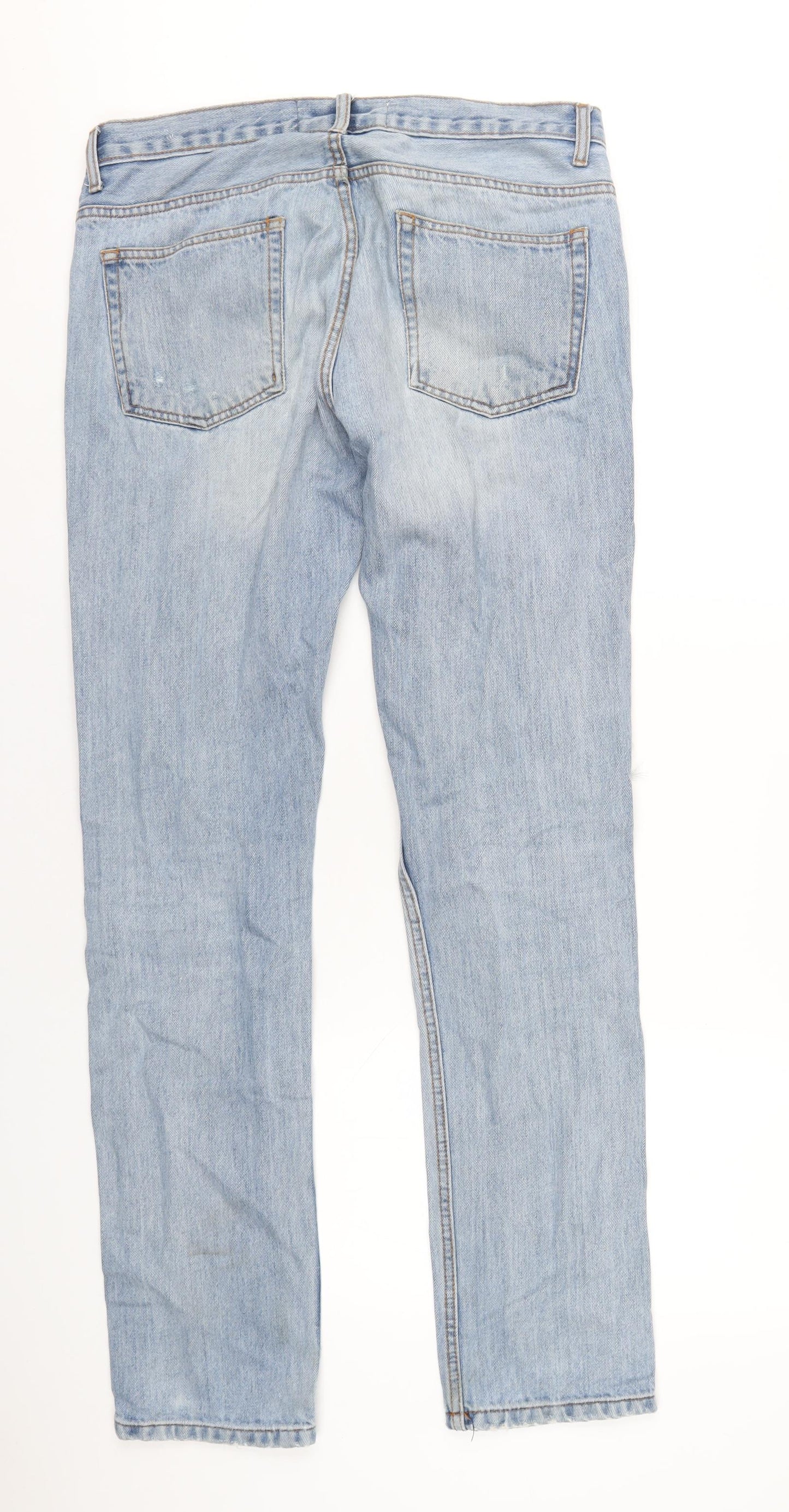Topman Mens Blue Cotton Straight Jeans Size 34 in L36 in Regular Button