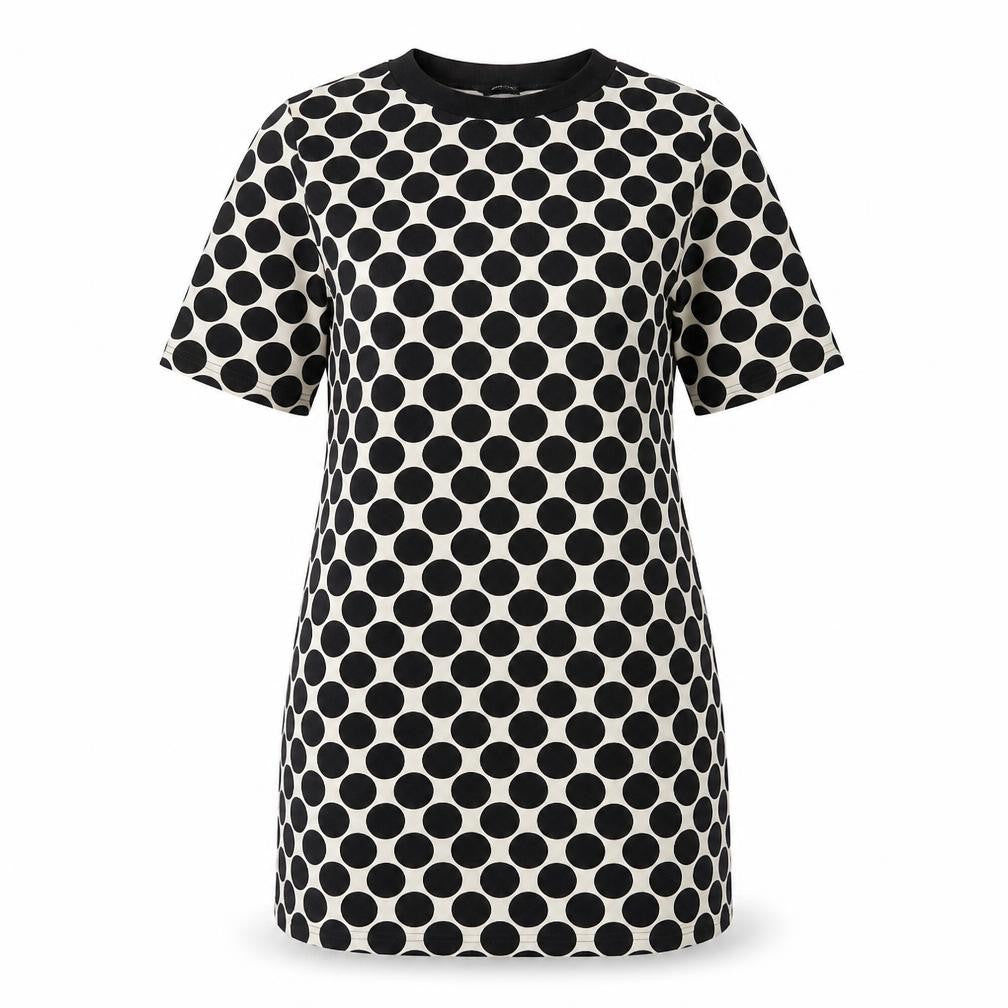 Dorothy Perkins Womens Black Polka Dot Polyester T-Shirt Dress Size 10 Round Neck Pullover