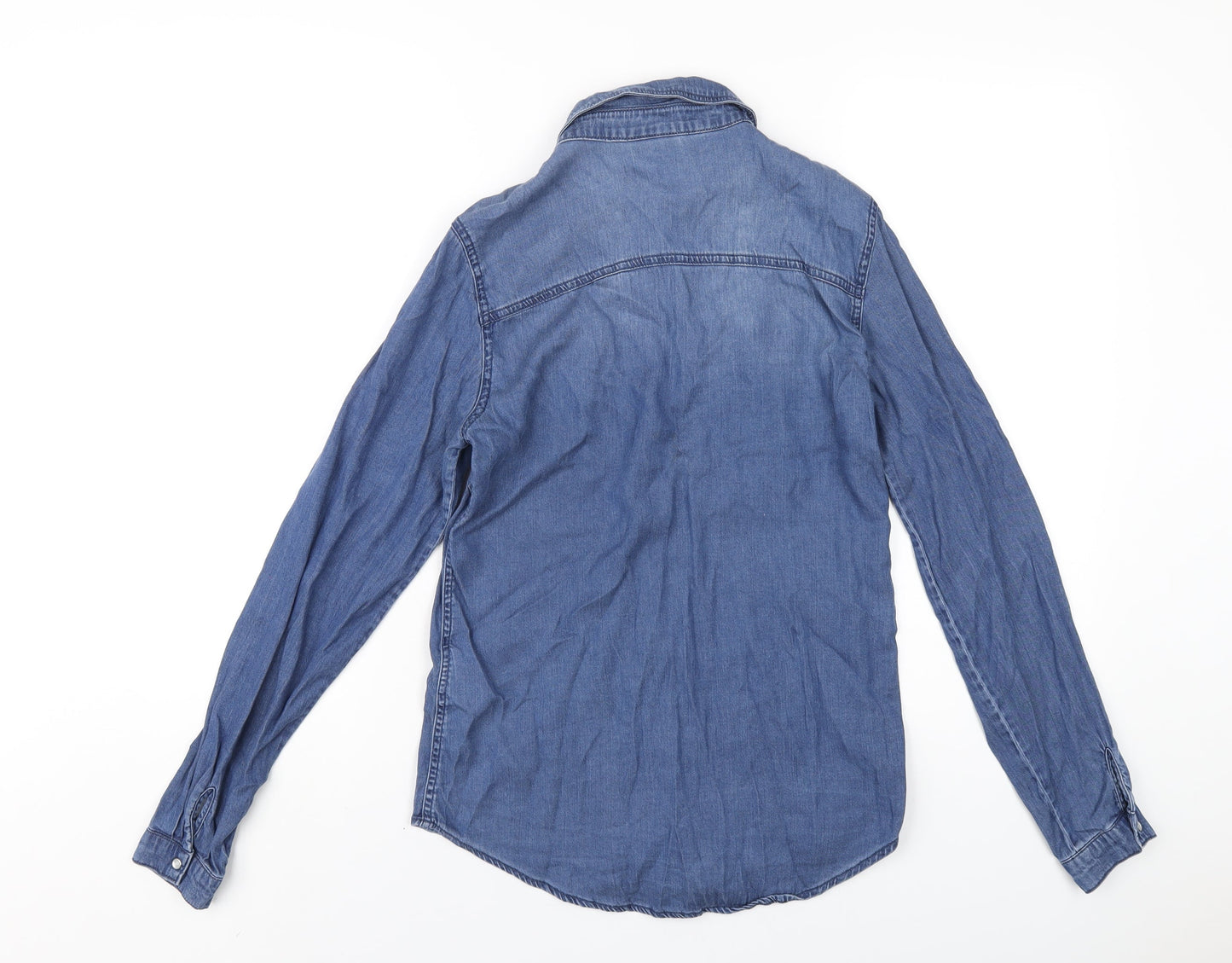 VILA Womens Blue Lyocell Basic Button-Up Size S Collared