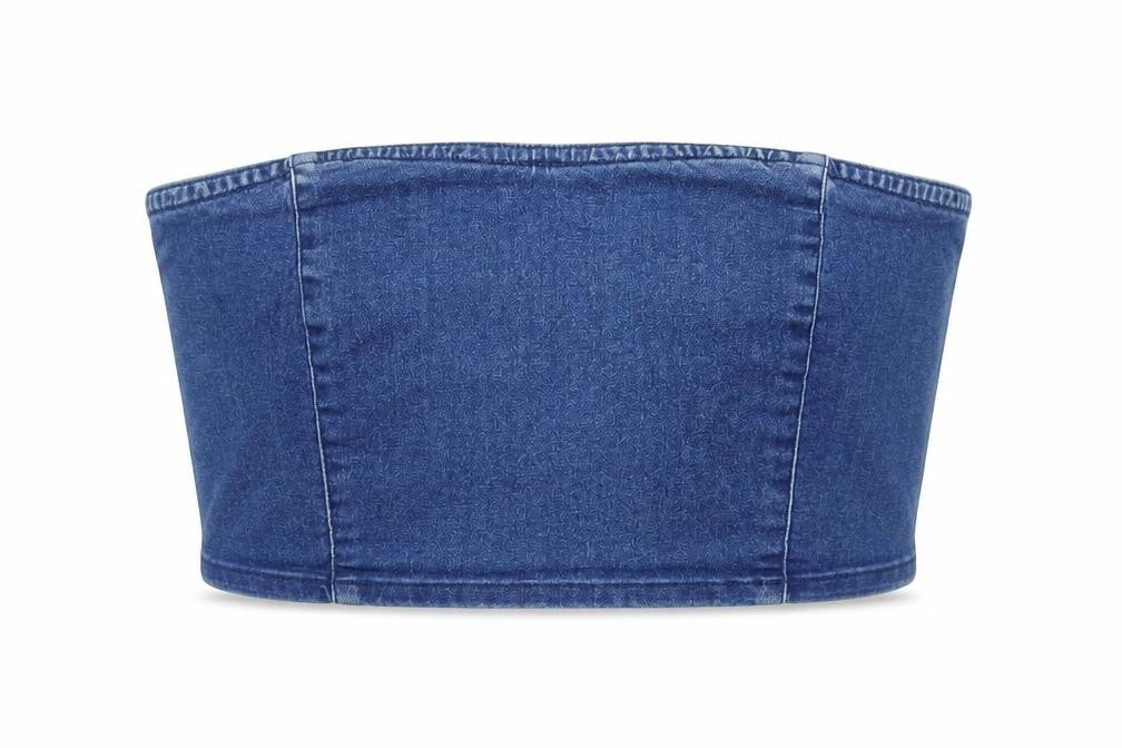 Topshop Womens Blue Cotton Cropped Blouse Size 12 Square Neck - Bandeau
