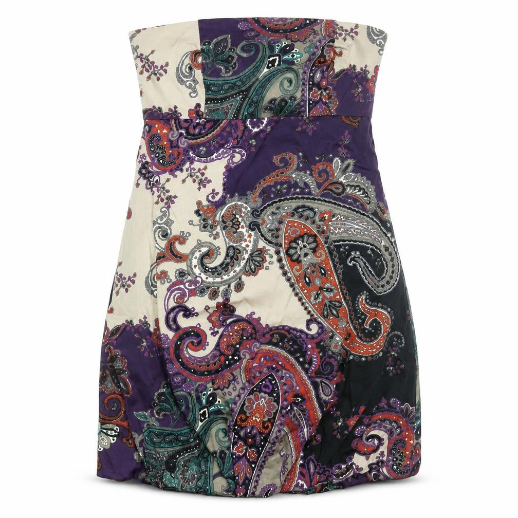 Blanco Womens Multicoloured Paisley Polyester Mini Size 8 Square Neck Zip - Mushroom Hem