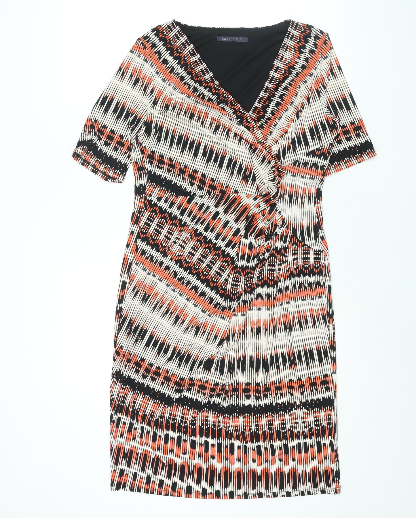 Marks and Spencer Womens Multicoloured Geometric Polyester Shift Size 14 V-Neck Pullover - Rouched