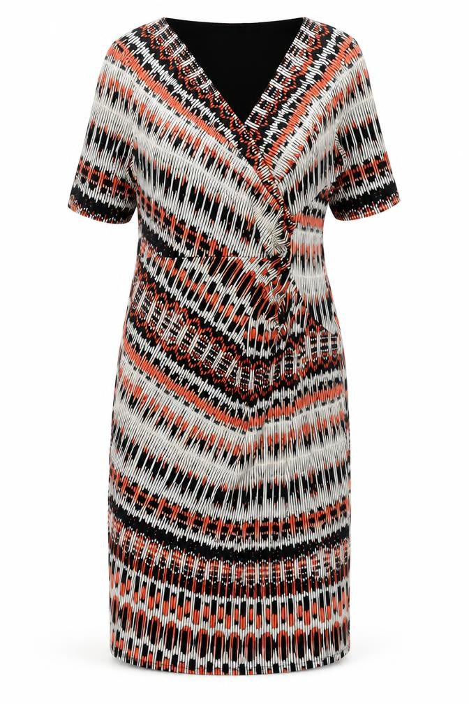 Marks & Spencer Womens Multicoloured Geometric Polyester Shift Size 14 V-Neck Pullover - Rouched