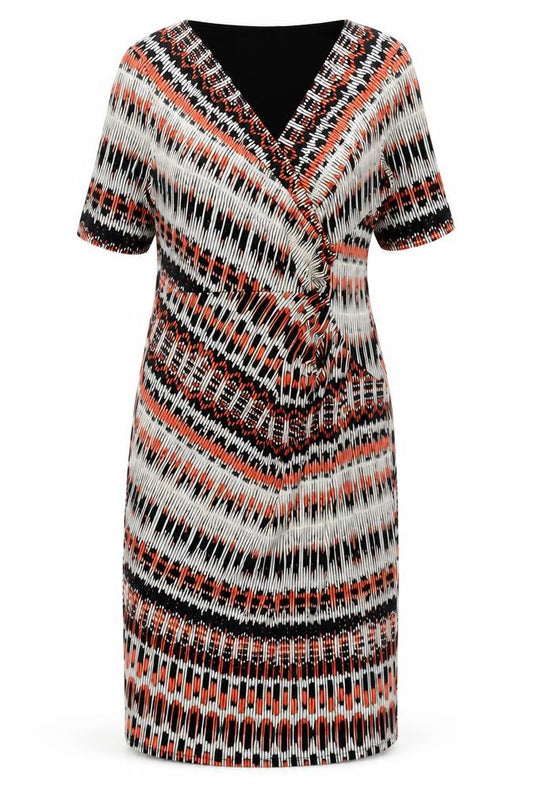 Marks & Spencer Womens Multicoloured Geometric Polyester Shift Size 14 V-Neck Pullover - Rouched