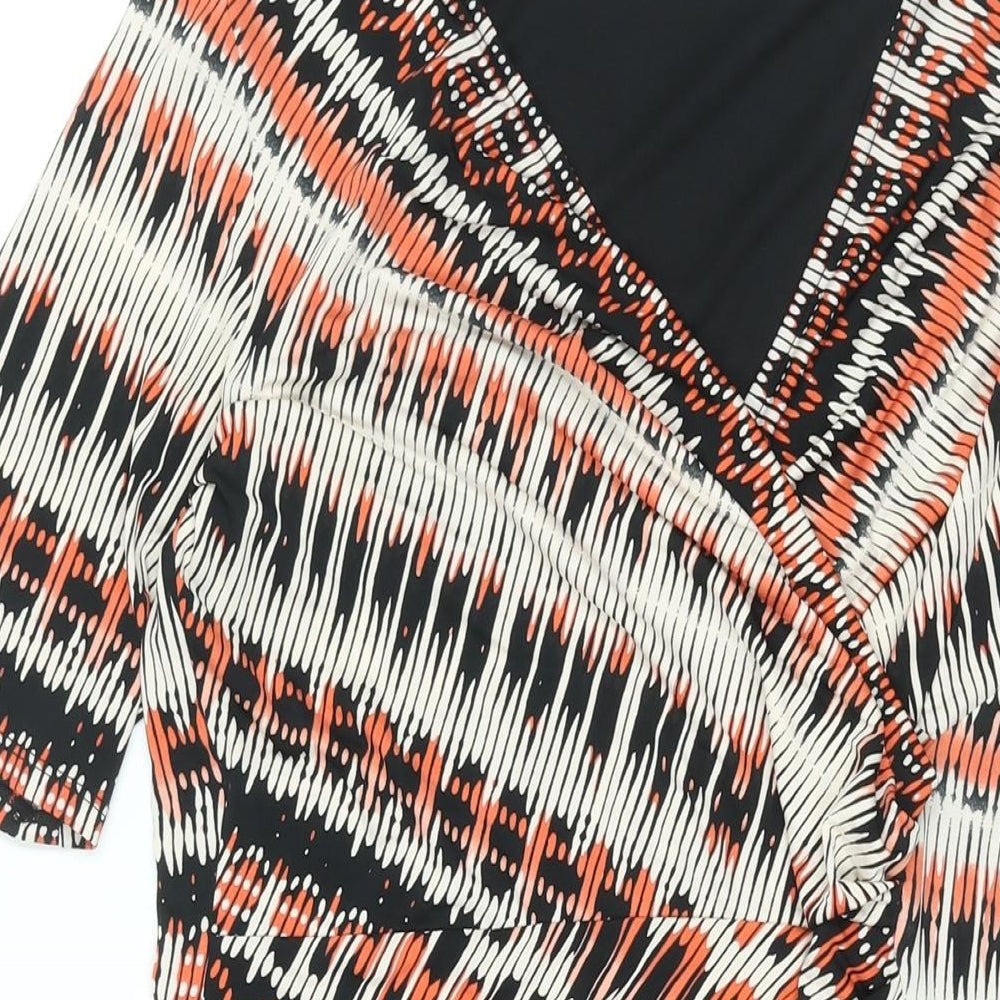 Marks and Spencer Womens Multicoloured Geometric Polyester Shift Size 14 V-Neck Pullover - Rouched