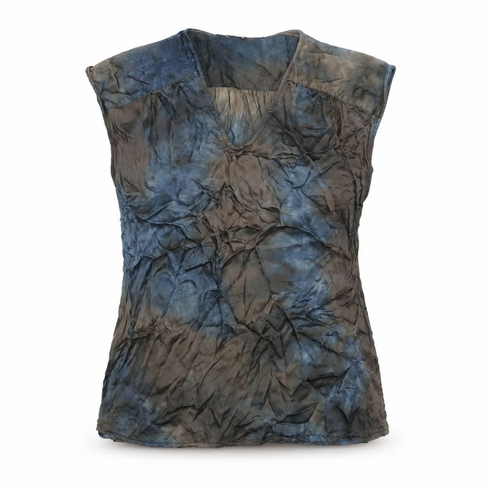 Black Colour Womens Brown Geometric Viscose Basic Blouse Size S Round Neck - Size S-M Tie Dye