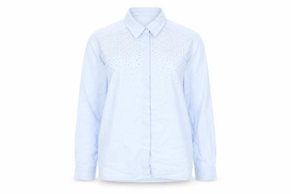 Zara Womens Blue Polyester Basic Button-Up Size XS Collared - Rhinestone Detail